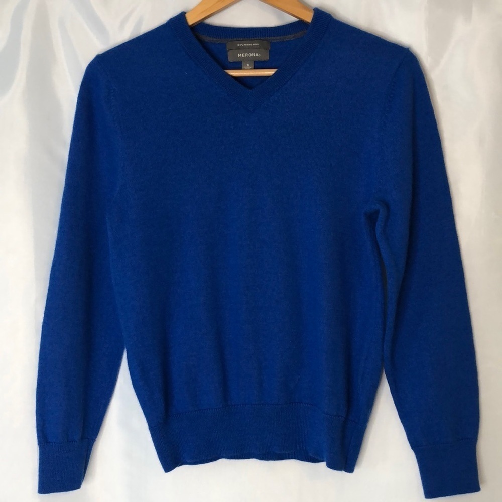MERONA Mens Merino Wool Pullover Cobalt Blue Sweater Size S